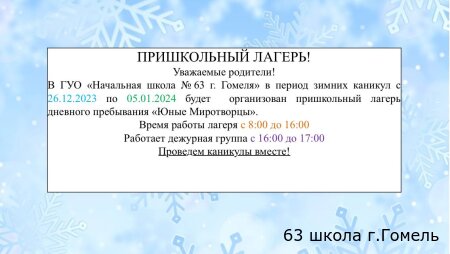Пришкольный зимний лагерь!
